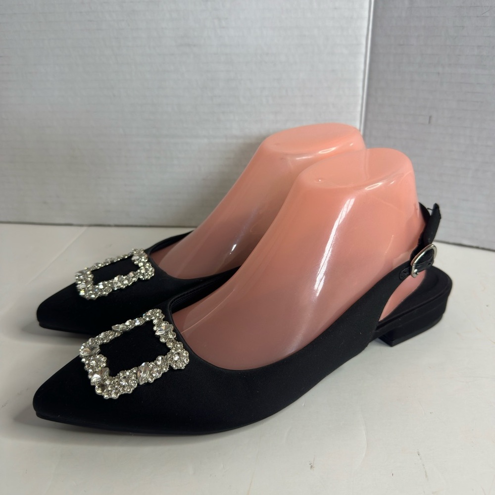 Anne Klein SlingBack Satin with Rhinestones Flats with Buckle 7.5